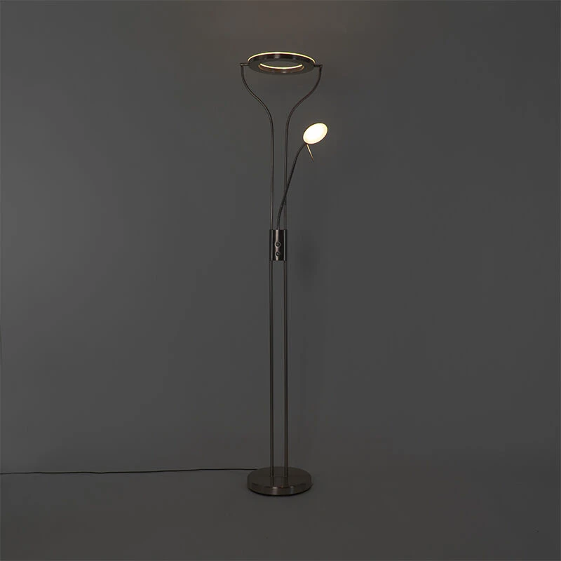QAZQA Moderne Stehleuchte Stahl mit Lesearm inkl. LED und Dimmer - Divo 21 QAZQA Moderne Stehleuchte Stahl mit Lesearm inkl. LED und Dimmer - Divo – Bild 19