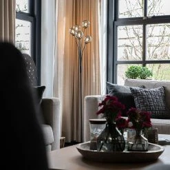 QAZQA Moderne Stehlampe schwarz 5-Licht mit Rauchglas - Athen