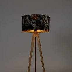 QAZQA Stehlampe Holz mit Stoffschirm Blumen 50 cm - Tripod Classic -Stehlampen Verkaufsladen 9975 104367 9